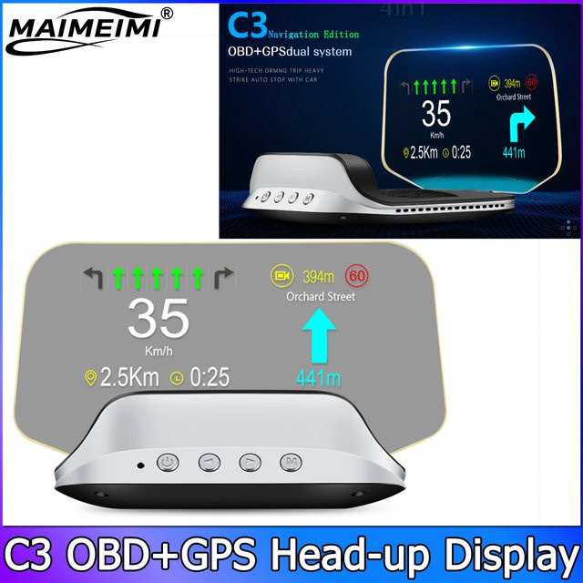 MAIMEIMI QC Navigation Projektion C3 Head-Up-Display mit GPS, OBD2 Tachometer, Wassertemperatur, Spannung und Uhr - Bild 1