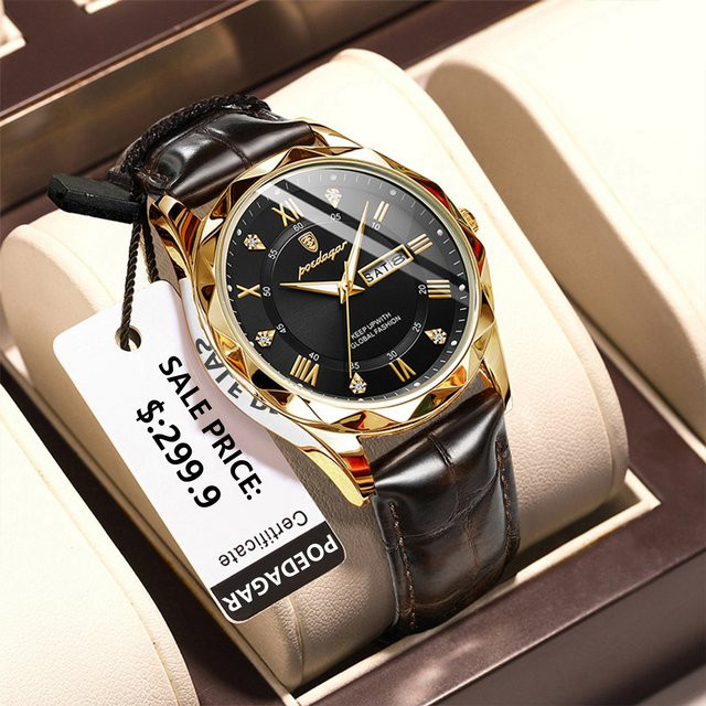 POEDAGAR Armbanduhr Quarz, Leder, Schwarz, Herren - Bild 1