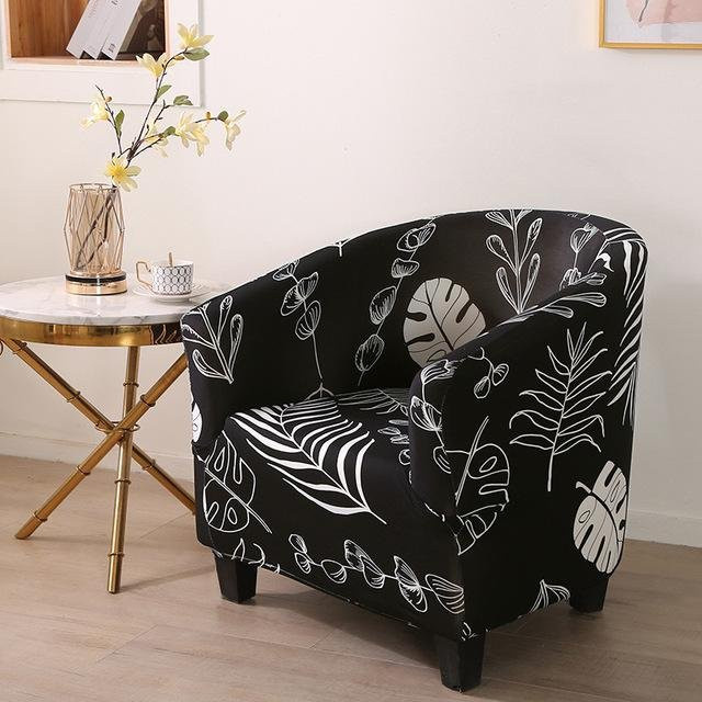 Abnehmbarer Sesselbezug mit geometrischem Druck in Schwarz, elastischer Spandex-Stoff für Einzelsofas und Sessel, waschbar - Bild 1
