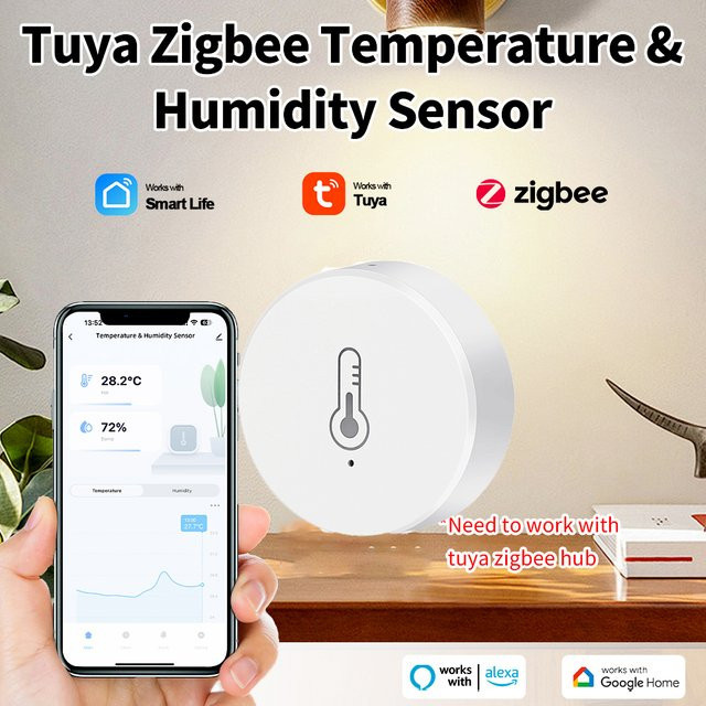 Tuya Zigbee 3.0 Temperatur- und Luftfeuchtigkeitssensor in Weiß zur Fernüberwachung via Smart Life App, kompatibel mit Alexa und Google Home - Bild 1