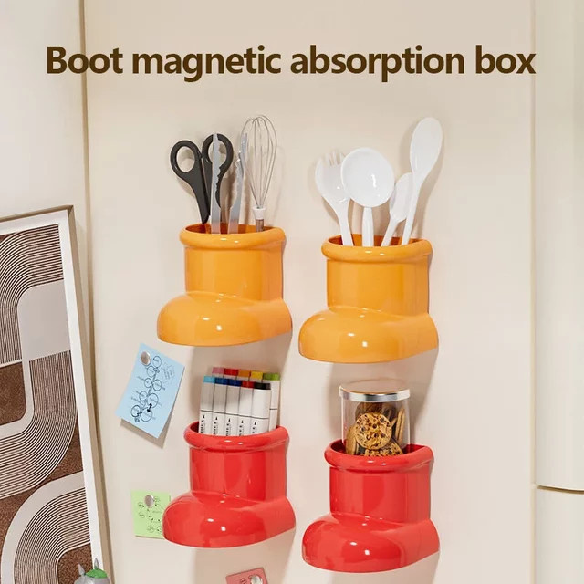 Dekorative Aufbewahrungsbox in Stiefelform mit Saugnapf und Magnet für Kühlschrank oder Wand, Rot - Bild 1