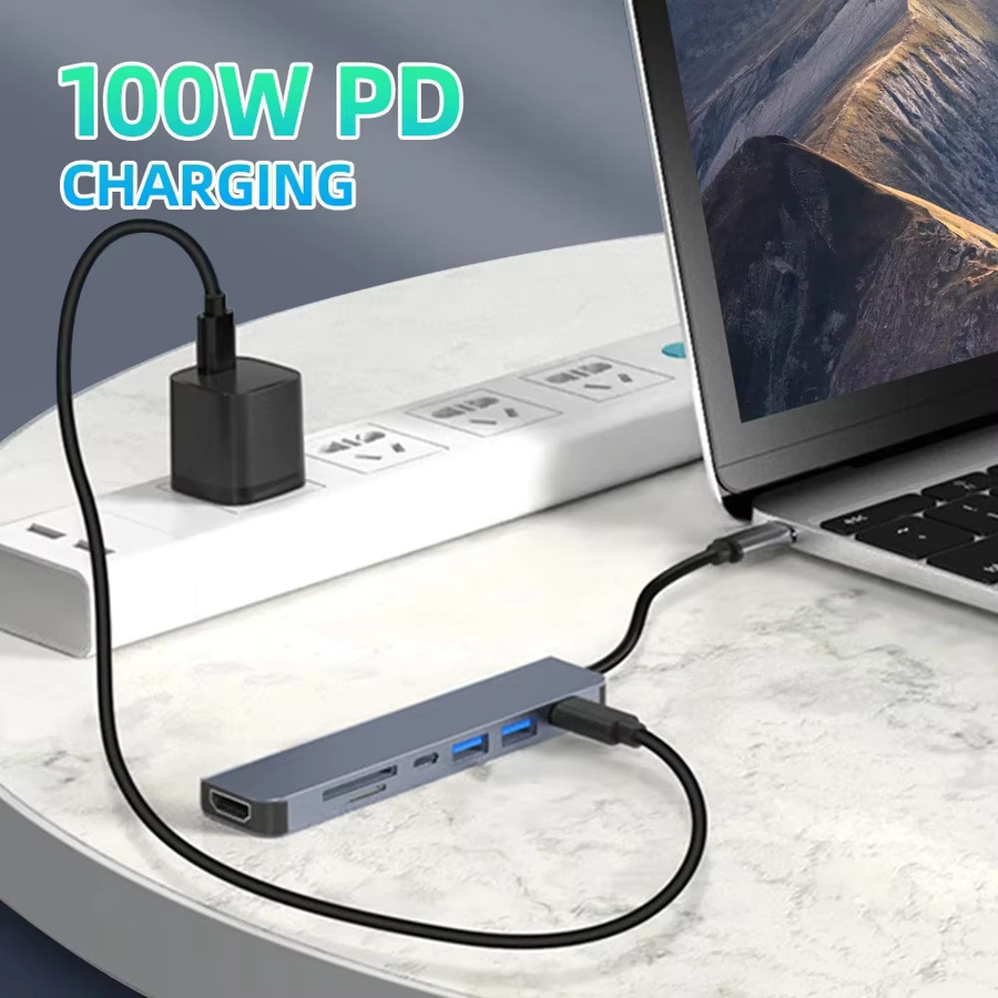 7-in-1 USB-C Hub Adapter in Silber mit HDMI 4K, Thunderbolt 3, PD, TF und SD für MacBook, iPad, XPS und Surface Laptop - Bild 3