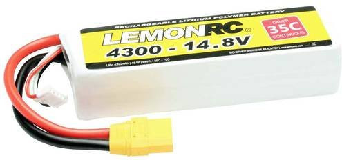 LemonRC LiPo Modellbau-Akkupack 14.8V 4300 mAh 4S 35C Softcase mit XT90 Anschluss in Weiß - Bild 1