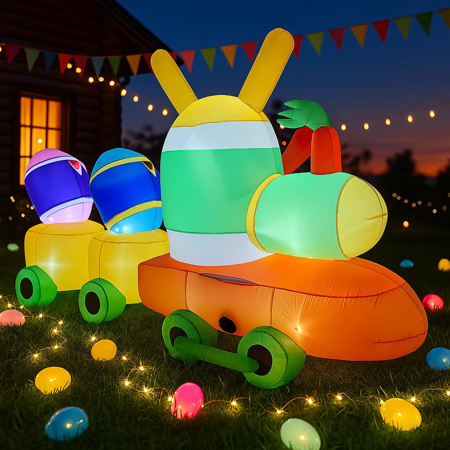 Aufblasbare Ostern-Dekoration Kaninchen-Karotten-Zug mit integrierten LED-Leuchten, mehrfarbig, Höhe: 2,8 m - Bild 3
