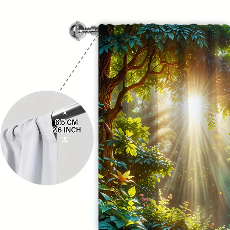 Tonnika Chen Vorhang-Set mit Pflanzenwald-Druck in Multicolor, 2 Stück aus Polyester mit Stangentasche, B: 100 cm, H: 70 cm - Bild 2