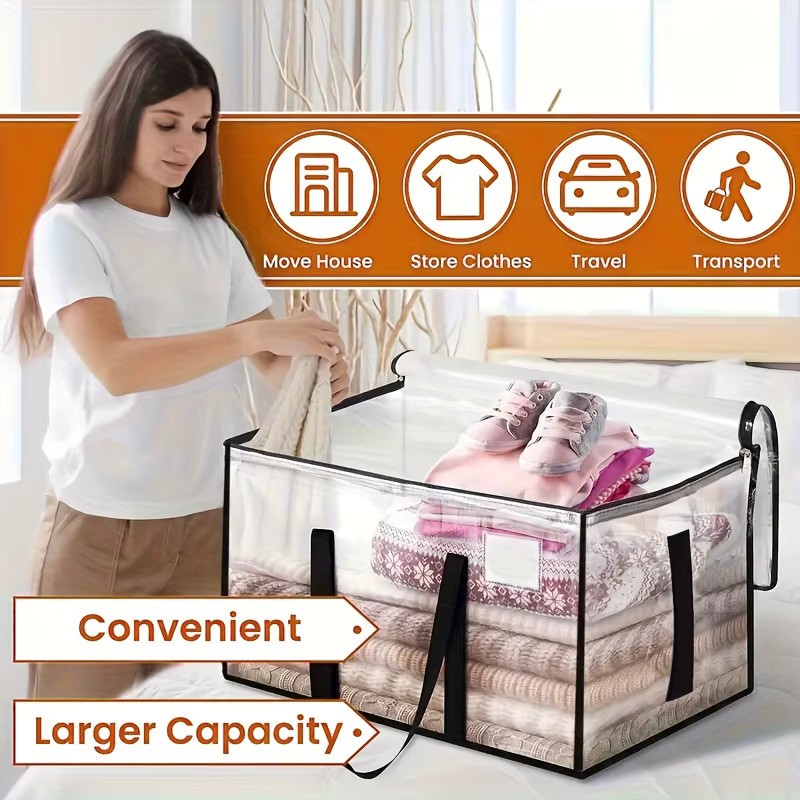 Transparente Aufbewahrungstasche aus Kunststoff mit großem Fassungsvermögen für Kleidung, Decken und Handtaschen, B/H/T: 68 x 38 x 0 cm - Bild 5