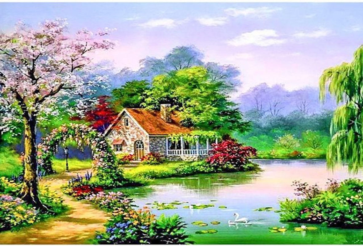 FIYO Diamond Painting Set Landhaus Stil mit floralem Frühlingsmotiv, Mehrfarbig, B x H: 30 x 20 cm - Bild 1