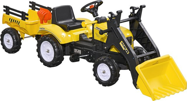 HOMCOM Trettraktor mit Anhänger, Tretfahrzeug mit Schaufel, Gelb, ab 3 Jahre - Bild 1