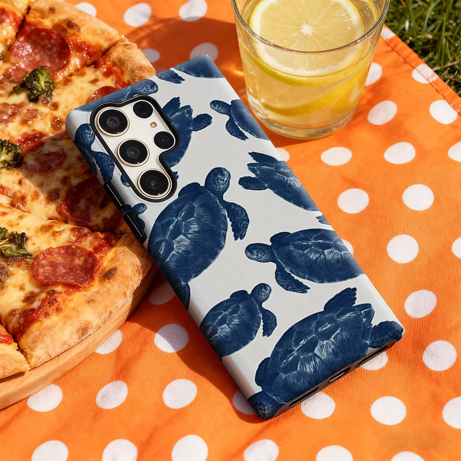 Marineblaue Schildkröten-Handyhülle mit glänzender doppellagiger Rückseite für Samsung Galaxy S25 Ultra, S24 und S23 Ultra Plus - Bild 4