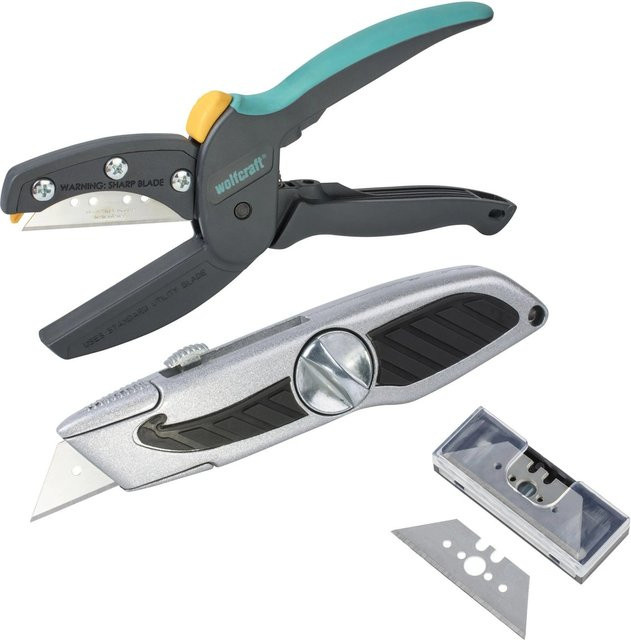 Wolfcraft Allround-Schneide-Set 3-teilig mit 18mm Snap-Off-Klinge in Grau - Bild 1