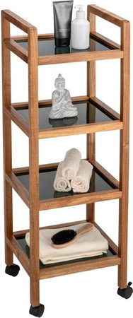 Wenko Rollregal aus Akazie in Schwarz, Modernes Regal mit Glas und Holz für Bad, Küche oder Wohnzimmer, H x B x T: 101,5 x 35,0 x 31,0 cm