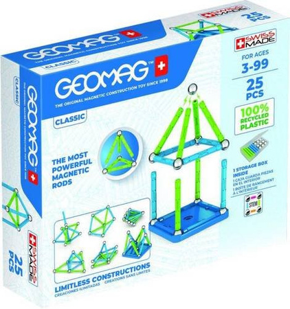 GEOMAG CLASSIC GREEN Line Magnetisches Konstruktionsspielzeug aus Recyclingkunststoff, 25 Teile, Grün