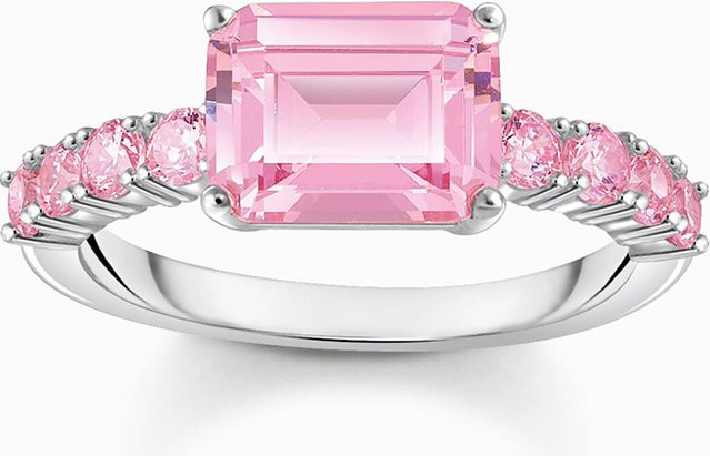 Thomas Sabo Solitärring 925 Silber, pinkfarbene Steine, Damen, Ringgröße 54 - Bild 1