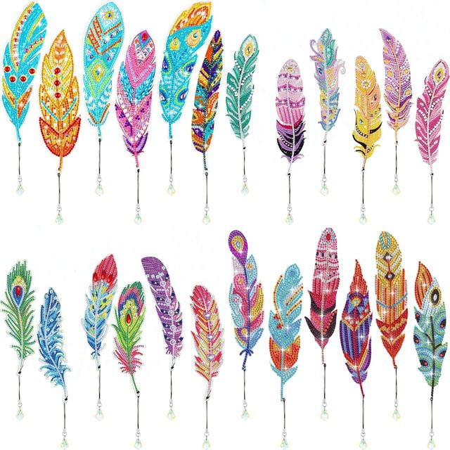 6-teiliges DIY Lesezeichen-Set mit Diamantkunst und Feder-Lesezeichen in Multicolour - Bild 1