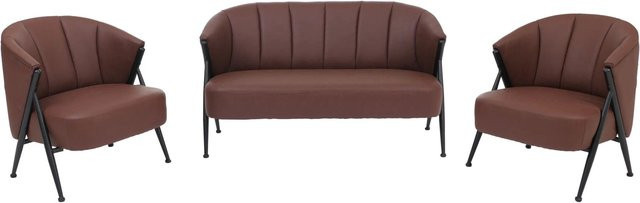 MCW Wohnzimmer-Set P30 im Vintage Retro Industrial Design mit 2er-Sofa und 2 Sesseln aus Kunstleder und Metall in Rostrot - Bild 2