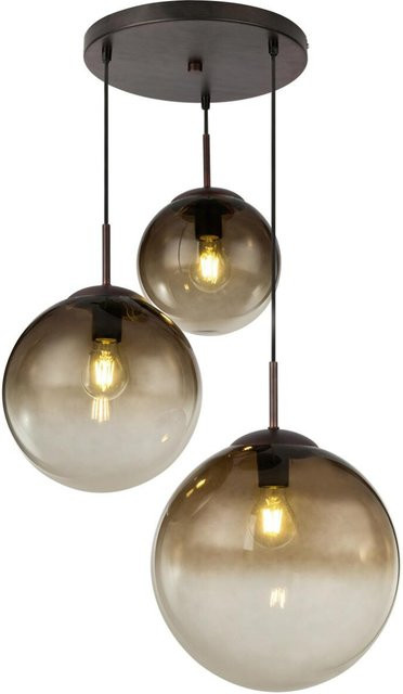 Globo Lighting Pendelleuchte Varus in Braun mit Amber Glas, H: 120 cm, B: 51 cm, E27, 3 Brennstellen - Bild 1