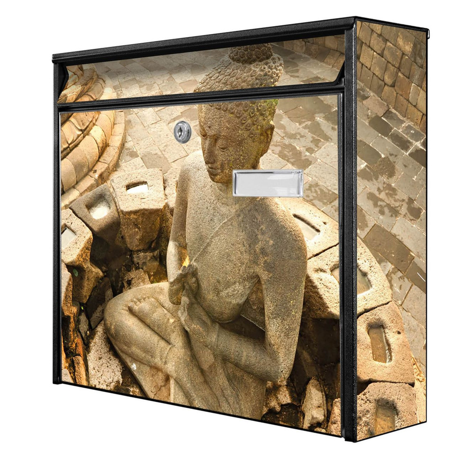 banjado Wandbriefkasten Modell Mail Burg Wächter mit Buddha Motiv in Schwarz, B/H/T: 36 x 32 x 10 cm - Bild 1