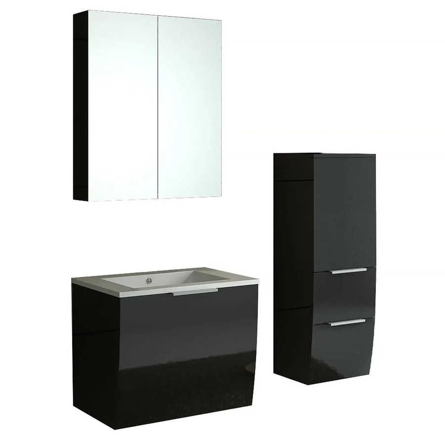 Jet-Line Badmöbel Set Rorschach 3-teilig in Hochglanz Schwarz mit Keramik-Waschtisch, Spiegelschrank und Hochschrank - Bild 2