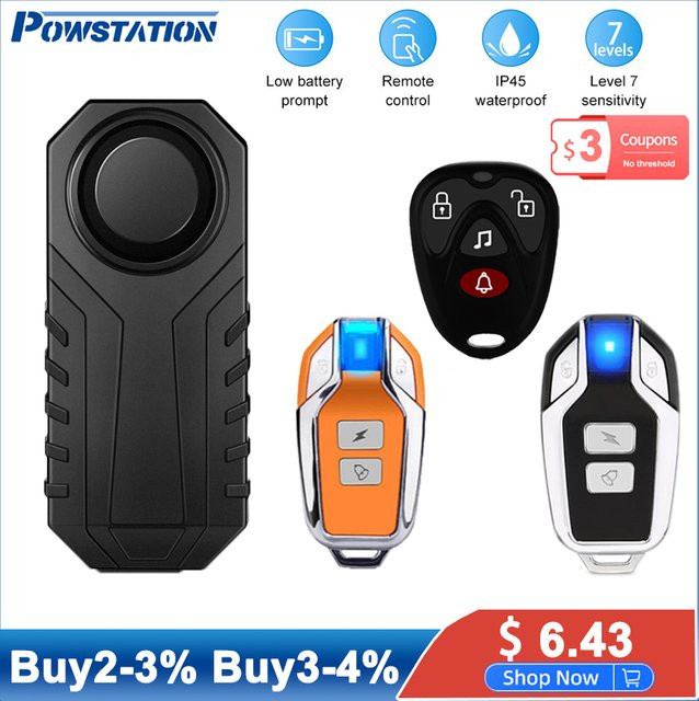 Powstation Motorrad- und Fahrradalarm mit kabelloser Fernbedienung und Vibrationssensor, Diebstahlschutz mit 113 dB, wasserdicht, in Orange und Schwarz - Bild 1