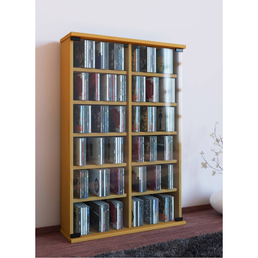 VCM CD und DVD Regal Roma in Buche mit Glastüren, B: 60 cm, H: 91,5 cm, T: 18 cm - Bild 6