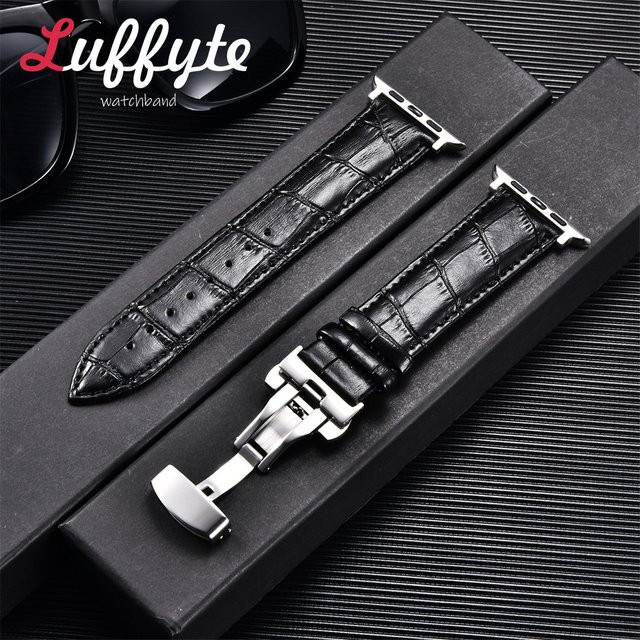 luffyte Uhrenarmband Echtleder, Bambusgemustert, Schwarz, Unisex - Bild 1