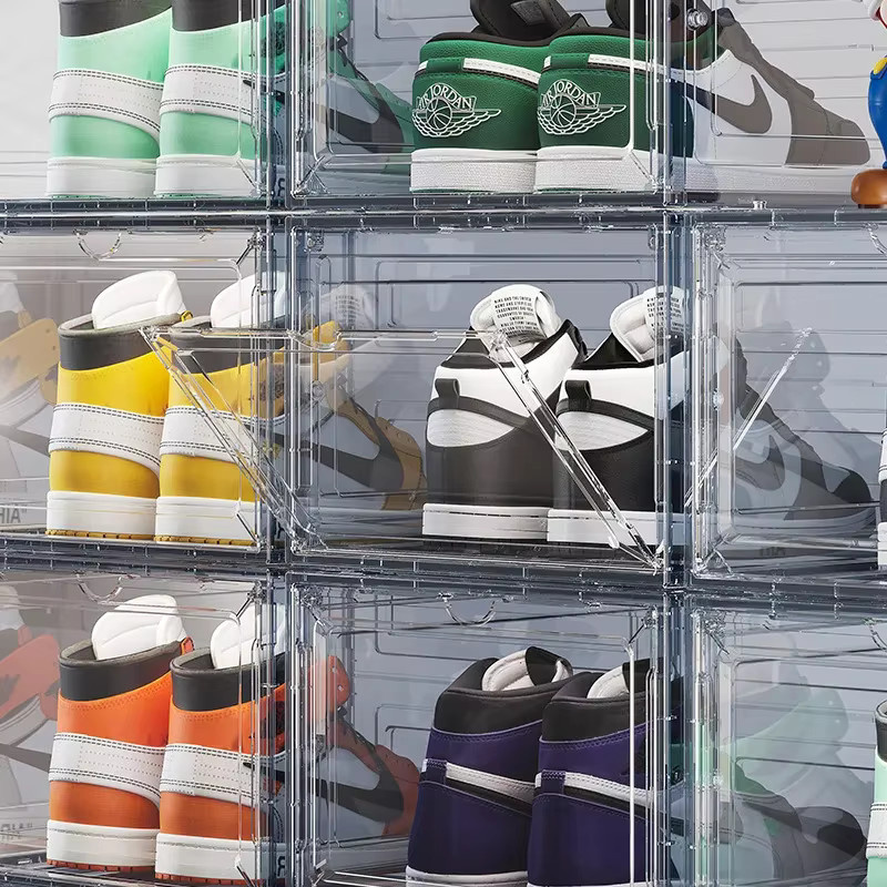 LIUSHADUOLA Schuhkarton-Aufbewahrungsbox aus transparentem Kunststoff, faltbarer Sneaker-Aufbewahrungsschrank mit seitlicher Öffnung - Bild 2