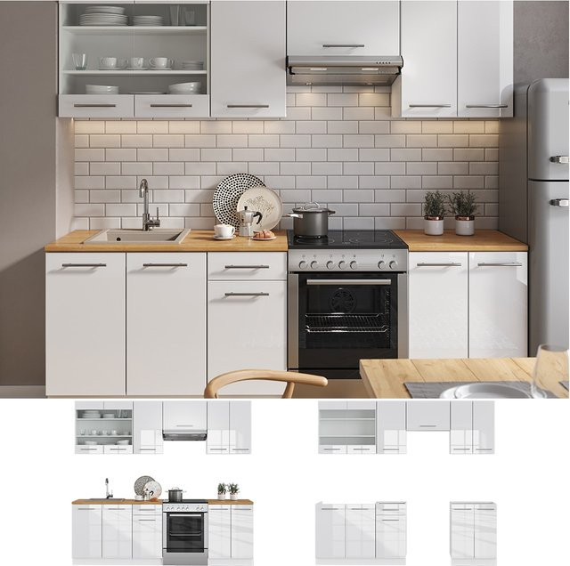 Vicco Fame-Line Küchenzeile Einbauküche in Weiß Hochglanz, Breite: 240 cm - Bild 1