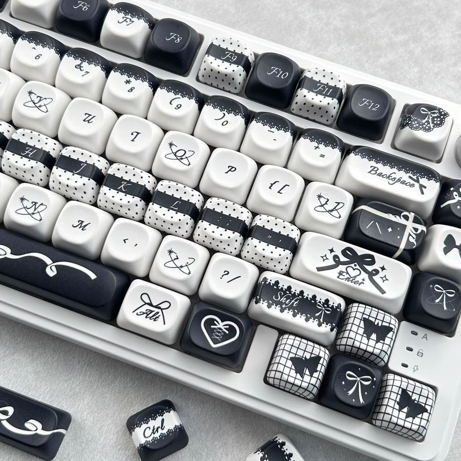 MAIMOOO Tastenkappen mit Schleifen-Design in Schwarz-Weiß, PBT Material, MOA-Profil, rund für mechanische Tastaturen - Bild 4