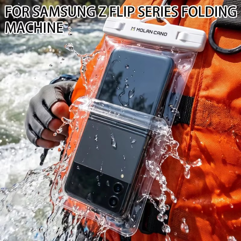 Wasserdichte TPU Handyhülle für Samsung Z Flip in Schwarz und Transparent mit Trageband für Schwimmen und Strand - Bild 2