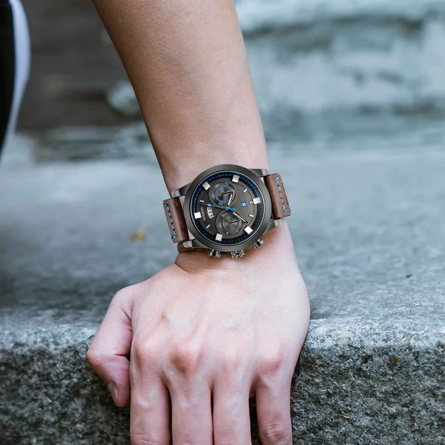 NS Armbanduhr, Quarz, Leder, Schwarz, Herren - Bild 4