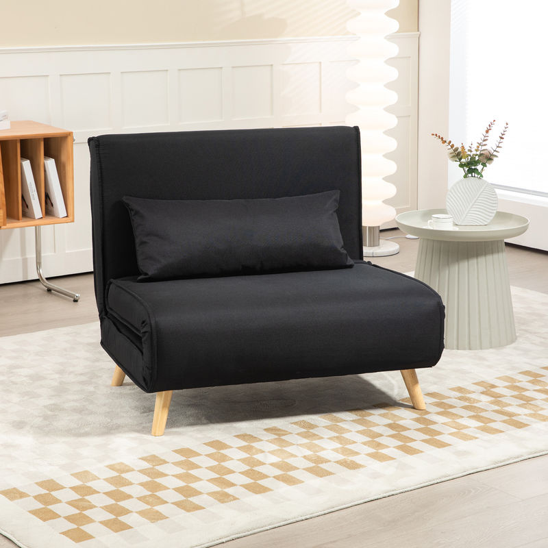 HOMCOM 2-in-1 Schlafsessel in Schwarz mit Leinenoptik und Zierkissen, Schlafsofa mit Bettfunktion und verstellbarer Rückenlehne für dein Wohnzimmer oder Gästezimmer - Bild 2