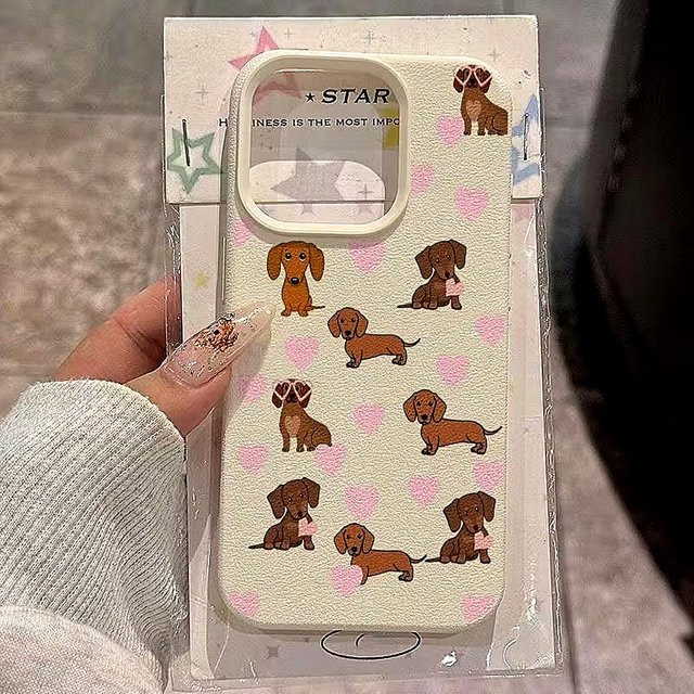 Weiche Handyhülle mit Dackel und Bär Muster für iPhone 16 Pro Max Air und weitere Modelle in Weiß - Bild 1