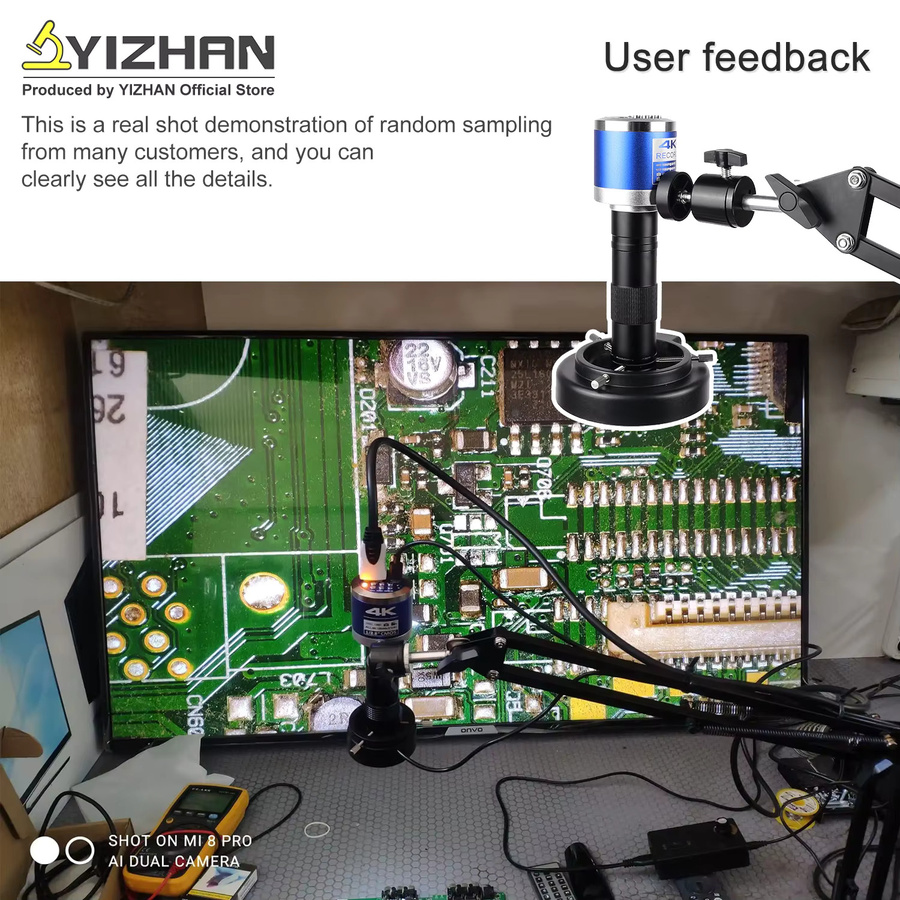 YIZHAN 4K Elektronisches Digitalmikroskop mit IMX415 Sensor, HDMI, USB und VGA, inklusive Anti-Vibrations-Halterung und Software, Schwarz - Bild 2
