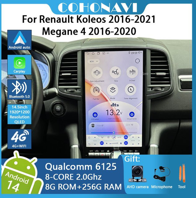 Roadonline Android 14 Autoradio mit GPS-Navigation und Videoabspielsystem für Renault Koleos (2016-2021) und Megane 4 (2016-2020), 14,5 Zoll Display, 8 GB RAM, 256 GB Speicher, Schwarz - Bild 1
