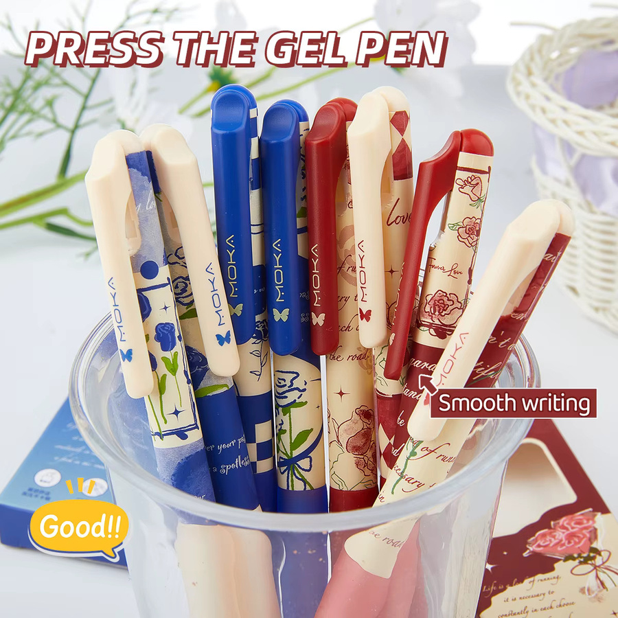 4er-Pack Gelstifte in Rosenform mit 0,5 mm feiner Spitze, schwarze und blaue Tinte, florale ästhetische Stifte für Büro und Schule - Bild 6