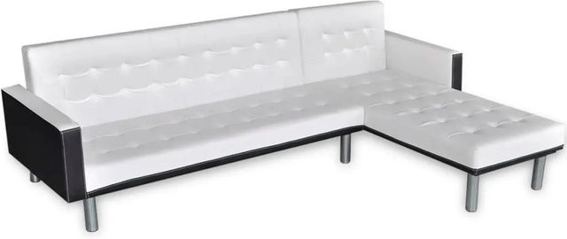 vidaXL Schlafsofa in L-Form aus Kunstleder in Weiß mit Schlaffunktion und Armlehnen - Bild 1