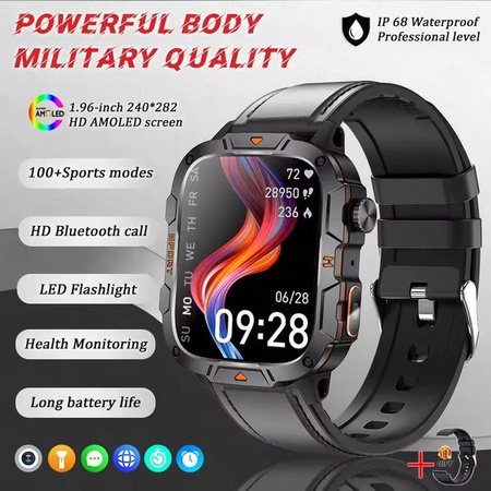 Lucky Start Smartwatch 2025 Militärischer GPS-Tracker für Herren, Schwarz, Lederarmband, 5ATM Wasserdicht, Bluetooth-Anruf, 100+ Sportmodi