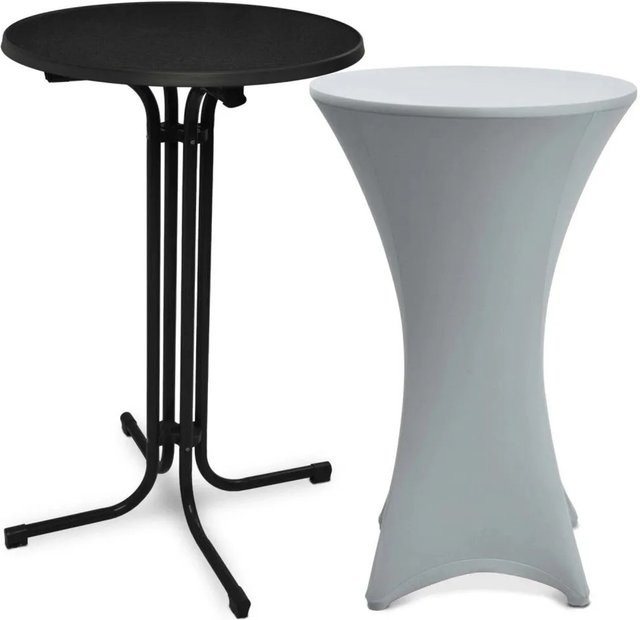 Beautissu Bellini Stehtisch Schwarz mit Stella Stehtischhusse Silber, Durchmesser: 70 cm - Bild 1