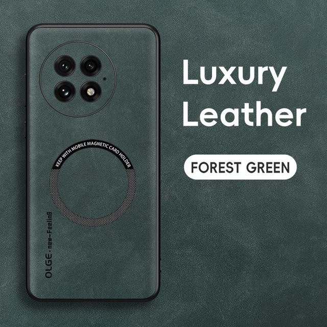 Luxuriöse magnetische Leder-Handyhülle für OnePlus 13 in Grün mit MagSafe Unterstützung - Bild 1
