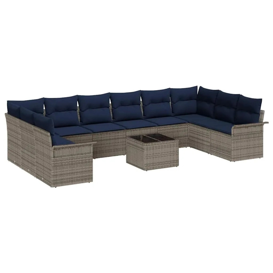 vidaXL Gartensofa-Set aus Poly-Rattan in Grau mit 11-teiligem Polster-Set, L-Form mit Eckelement, Ottoman und Couchtisch - Bild 2