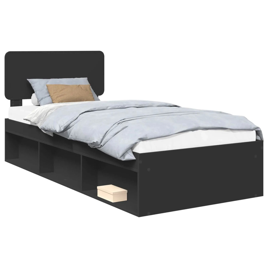 vidaXL Bettrahmen aus massivem Kiefernholz in Schwarz, modern, B/T/H: 100 x 200 x 90 cm - Bild 2
