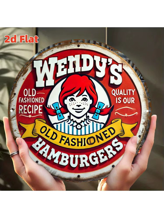 Wendy's Vintage Hamburgers Metallwandschild aus Aluminium, rundes Retro-Diner-Dekor in Rot, Durchmesser: 20 cm - Bild 6
