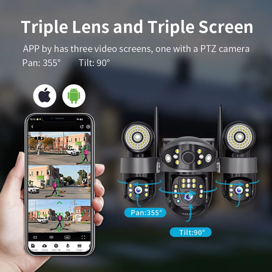 V380 15MP Triple Lens PTZ Outdoor Überwachungskamera mit Auto Tracking, Nachtsicht, 2-Wege-Audio und IP66 Wasserdichtigkeit via WiFi - Bild 2