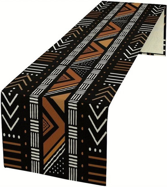 VIKAMA Afrikanischer Tischläufer mit geometrischem Stammesmuster aus Leinen in Multicolour, Breite: 90 cm - Bild 1