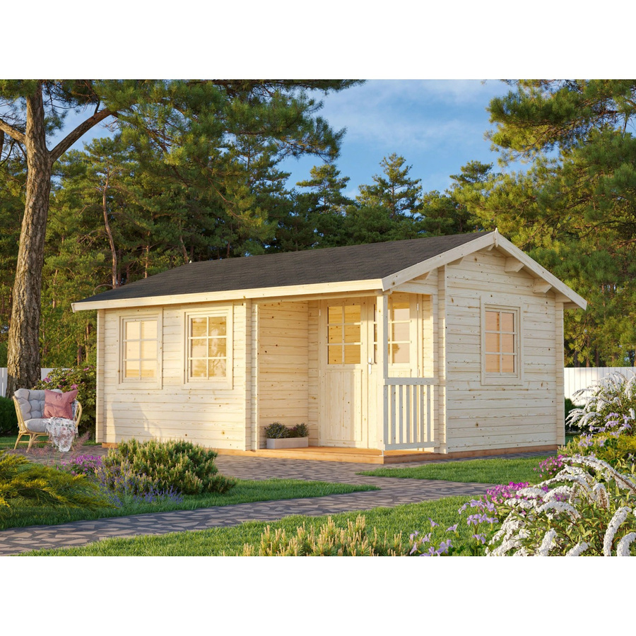 Palmako Susanna Holz-Gartenhaus in Hellbraun mit Satteldach und Blockbohlenbauweise, B: 510 cm, T: 380 cm - Bild 2