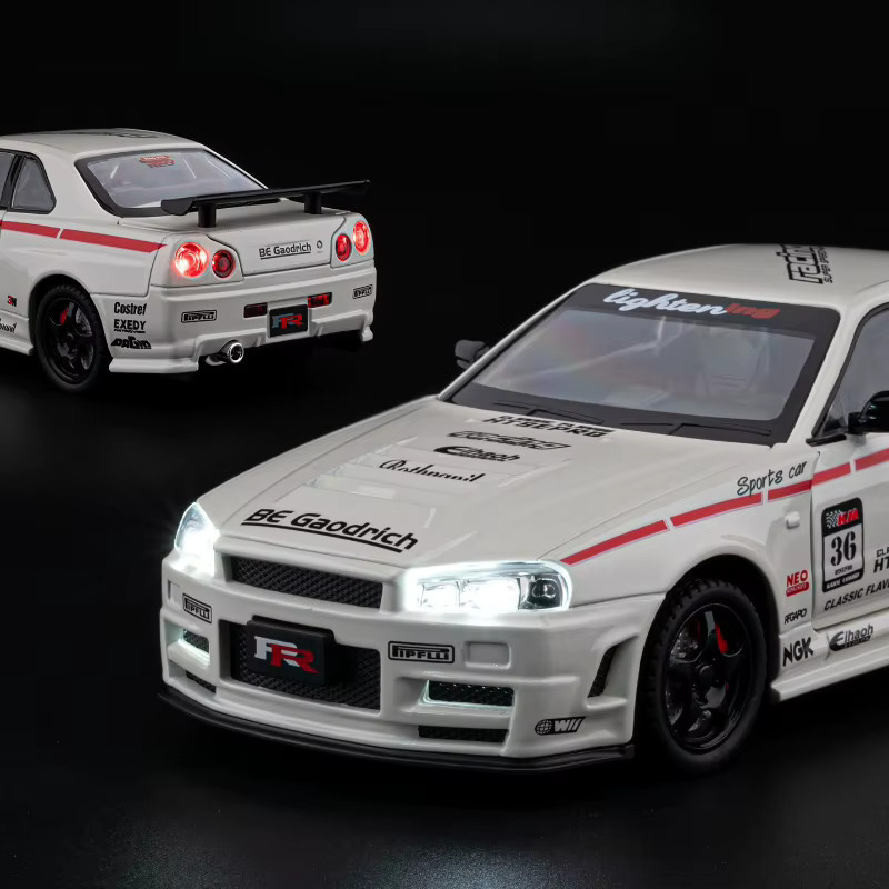 MINI AUTO GTR R34 Sportwagen Modell, 1:24, Metall, mit Licht und Sound - Bild 2
