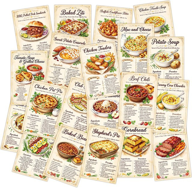 20 Stück Vintage-Rezeptkarten und Postkarten mit floralen Illustrationen in Mehrfarbig für deine Küchenwanddekoration oder dein Junk-Journaling - Bild 1