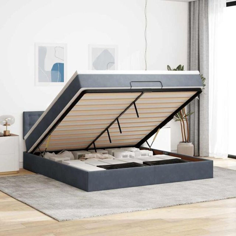 Vidaxl Ottoman Polsterbett mit Matratze und LED in Dunkelgrau aus Samt, B/T/H: 180 x 200 x 88 cm - Bild 1