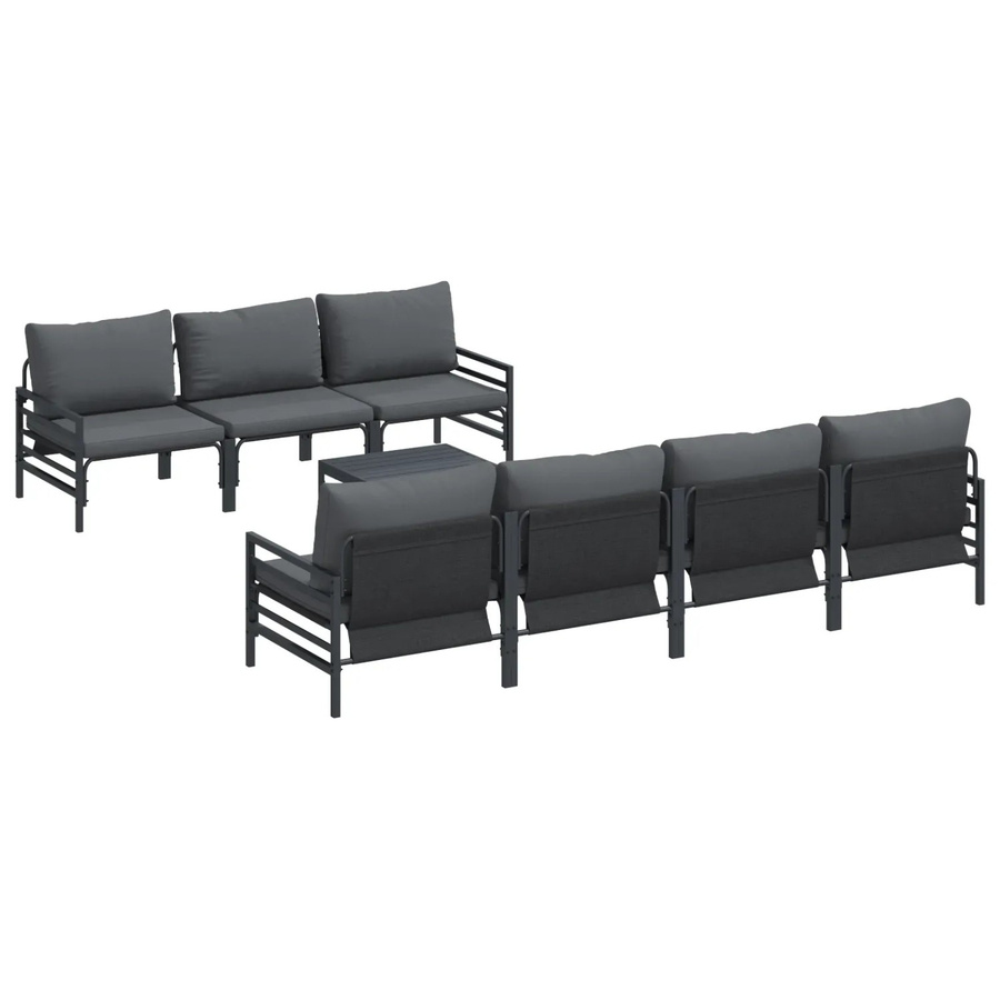 vidaXL Garten-Sofa-Set 8-teilig in Anthrazit mit Kissen aus wetterfestem Polyester und pulverbeschichtetem Stahlrahmen - Bild 2
