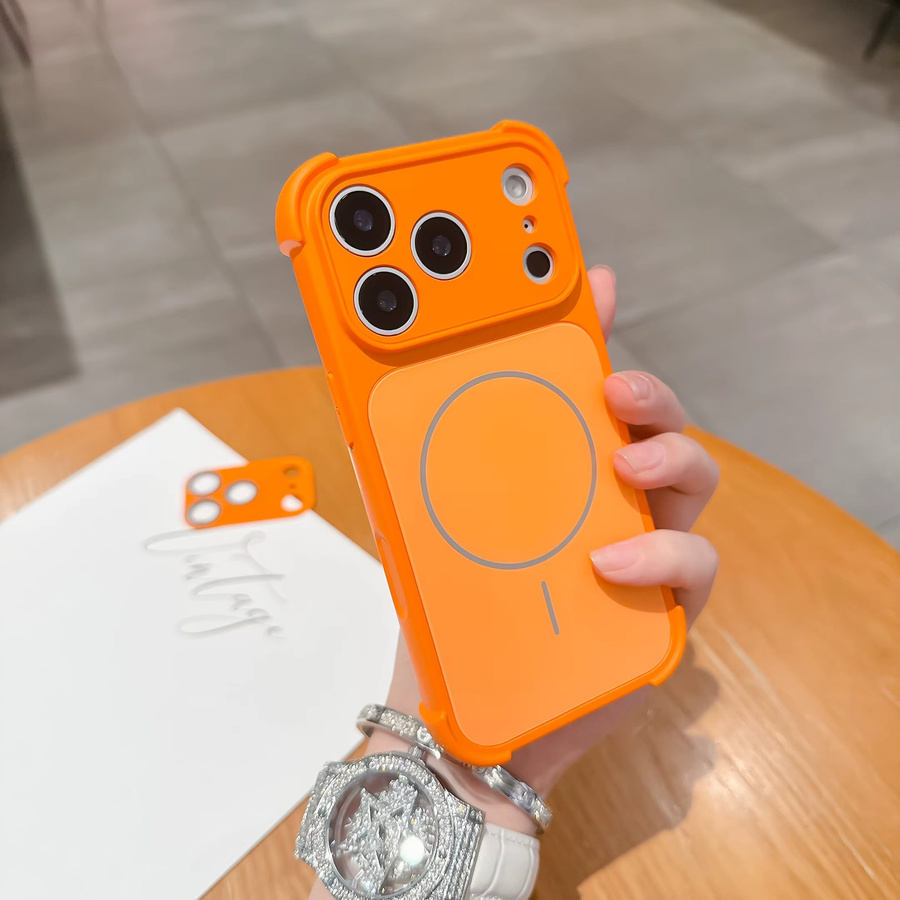 MagSafe Magnetische Silikon-Schutzhülle für iPhone in Orange mit harter PC-Rückseite - Bild 2